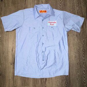 Red Kap Shirt Mens Large Blue Australia Post Patch Mailman Short Sleeve Collared